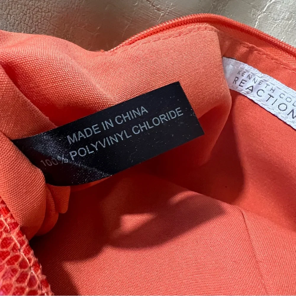 Kenneth Cole Reaction Orange Snakeskin Clutch Bag Gold Trim Metallic Envelope‎